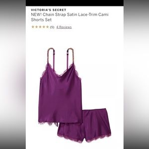 VICTORIA'S SECRET Chain Strap Satin Lace-Trim Cami Shorts Set